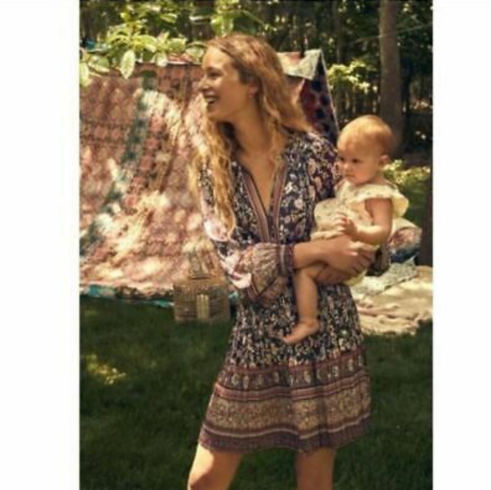 Anthropologie Boho Mini Dress, Earthy Sable Brown, Toffee, Sienna & Cream Floral